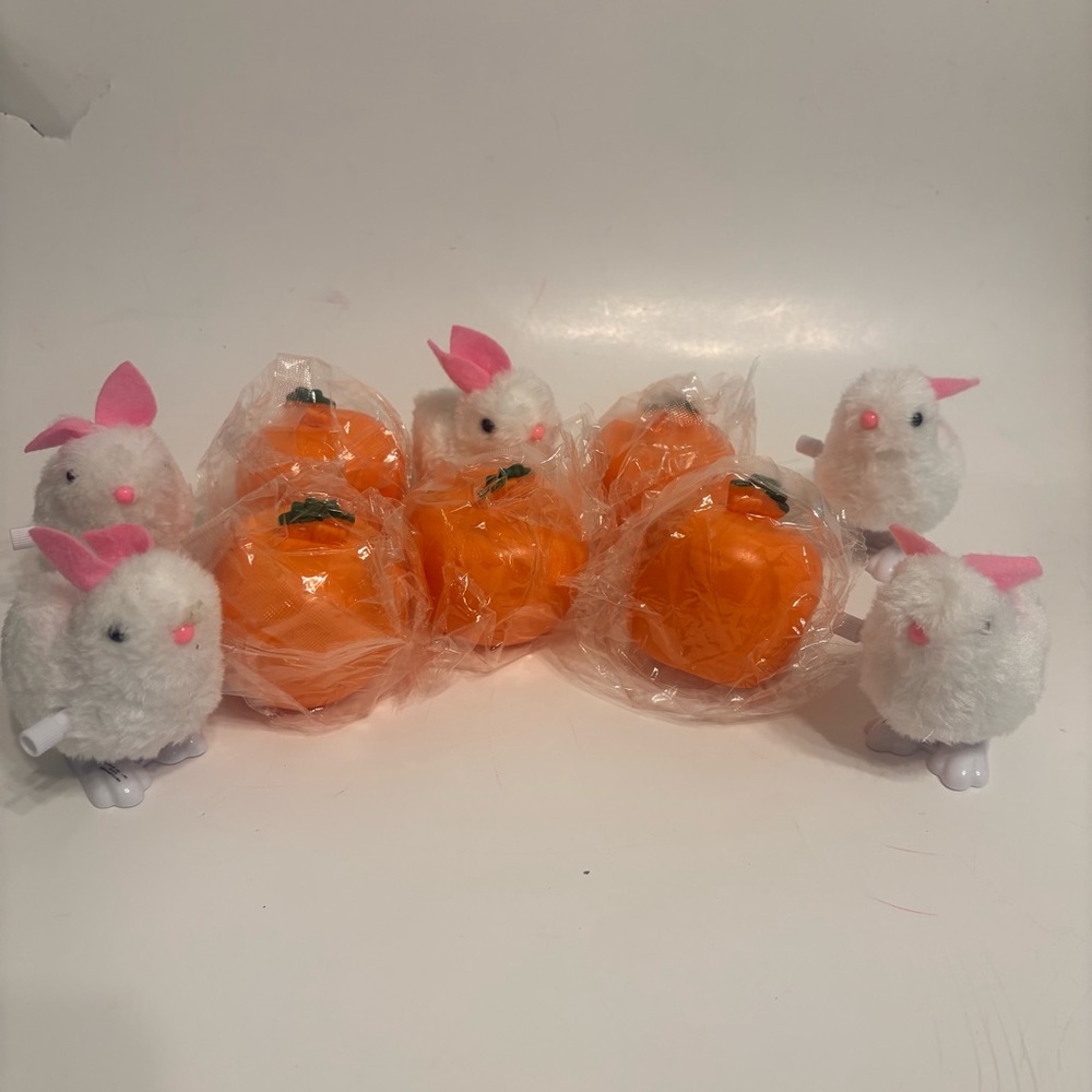 Easter White and Pink Plush Walking bunnies & Orange pumpkins squishy bunnies